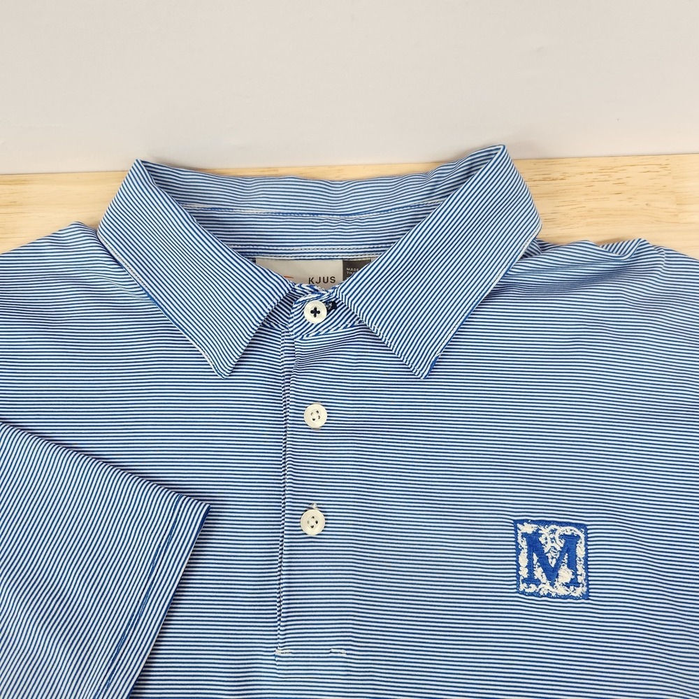 KJUS Soren Stripe Polo Mens Size L (52) Blue Embroidered Logo Golf UPF 50+